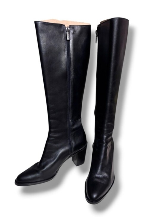 Enzo Angiolini Shoes - ENZO ANGIOLINI Black Leather Side Zip Block Heel Knee Boots Helmer Size 7.5